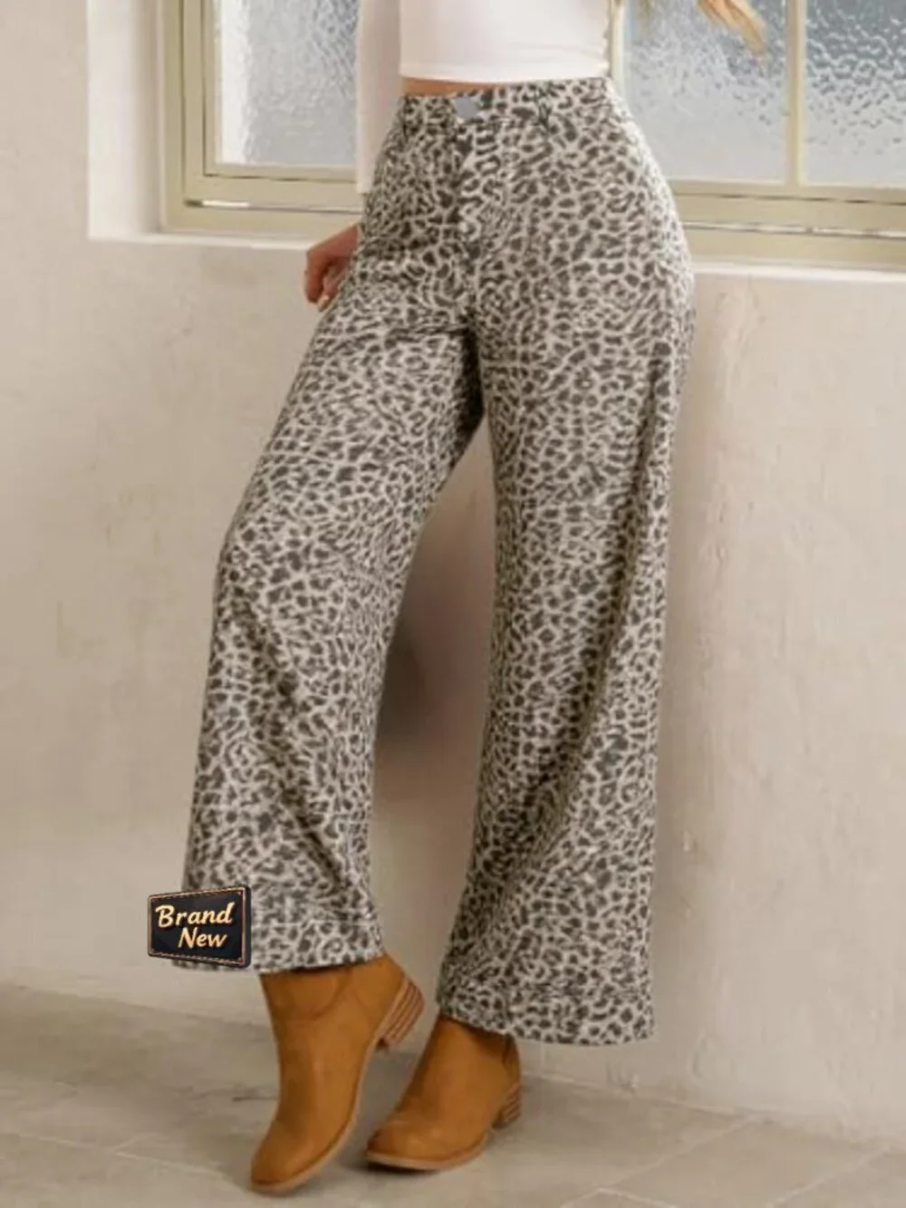 Baggy Wide Leg Floral Jeans High Waisted Boho Denim Pants